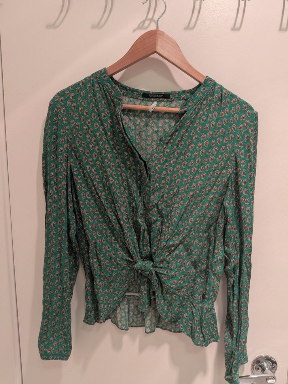 Scotch & Soda Green Paisley Tie Front Blouse Size M